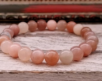 Mixed Color Moonstone Bracelet: 8mm Gemstone Healing Jewelry