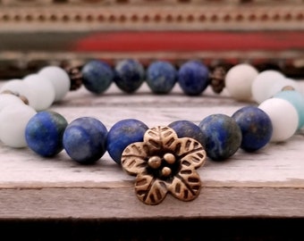 Pulsera de crisocola y amazonita: pulsera apilable de piedras preciosas estilo bohemio