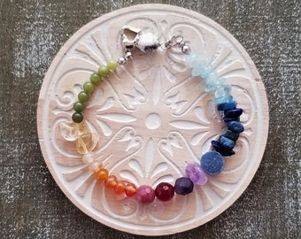 Mixed Gemstones Chakra Bracelet: Rainbow Healing Crystals, Yoga Jewelry