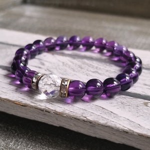 Amethyst Armband: Bergkristall & Tschechischer Kristall Edelsteinschmuck