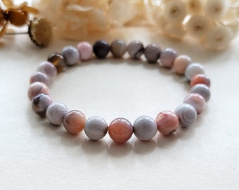 Roze Botswaanse agaatarmband: helende kristallen boho-sieraden