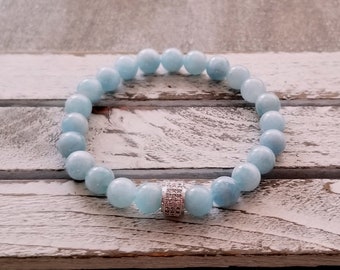 Aquamarine Bracelet Yoga Gemstone Bracelet Healing Crystal Cubic Zirconia Bracelet Silver Bracelet Stacking Gift Bracelet Boho Gemstone