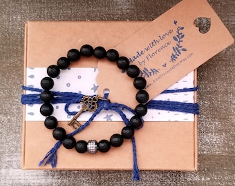 Pulsera de ágata negra: joyería de yoga con cristales curativos y circonitas cúbicas