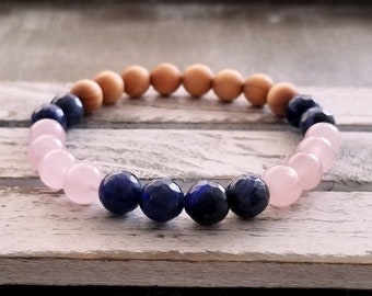 Rose Quartz Sodalite Bracelet: Cedar Wood Diffuser, Boho Jewelry