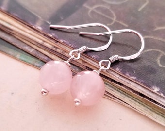 Rose Quartz Earrings, Sterling Silver Earrings, Minimalist Earrings, Gemstone Earrings, Dangling Earrings, Rose Quartz, Pink Earrings Gift