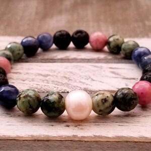 Gemstone Diffuser Bracelet: African Turquoise, Sodalite, Pearl, Lava Stone