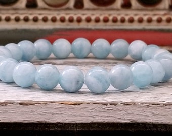 Aquamarine Gemstone Bracelet: 8mm Crystal Healing Jewelry