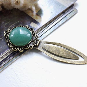 Aventurine gemstones bookmark, Antiqued Metal clip bookmark, Gift bookmark, Aventurine cabochons bookmark, Aventurine stone boho bookmark