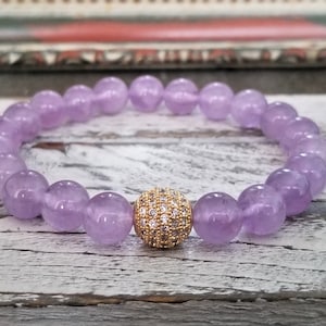 Lavender Amethyst Bracelet with Gold Cubic Zirconia Pave Ball
