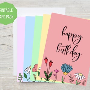 Pacote de cartões florais de feliz aniversário para impressão, cartões de aniversário florais digitais para amigos, família, outros importantes