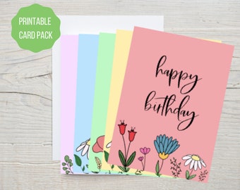 Printable Happy Birthday Floral Card Pack, Digital Floral Birthday Cards For Friends, Family, Significant Other