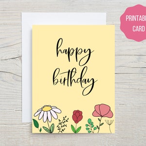Cartão de flor de feliz aniversário para impressão, cartão de aniversário floral digital para amigos, família, outros importantes