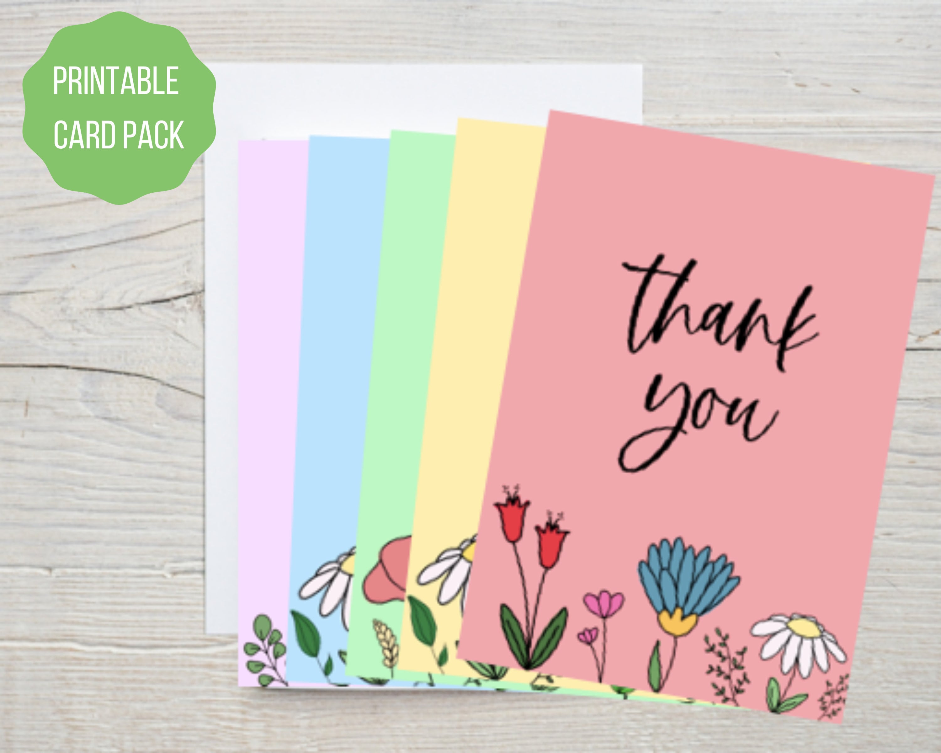 Printable Thank You Floral Card Pack, Digital Floral Thank You Cards - Etsy