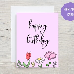 Cartão de flor de feliz aniversário para impressão, cartão de aniversário floral digital para amigos, família, outros importantes