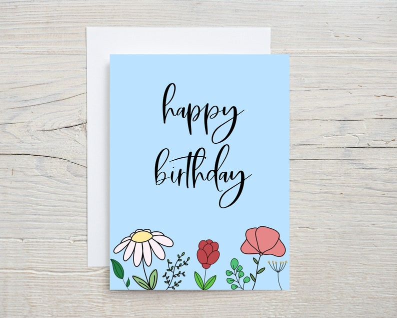Printable Happy Birthday Flower Card Digital Floral Birthday - Etsy