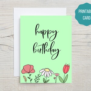 Cartão de flor de feliz aniversário para impressão, cartão de aniversário floral digital para amigos, família, outros importantes