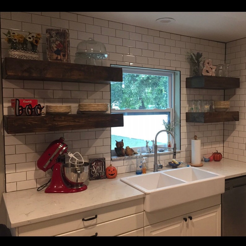 Pair of Rustic farmhouse kitchen floating shelves reclaimed Etsy