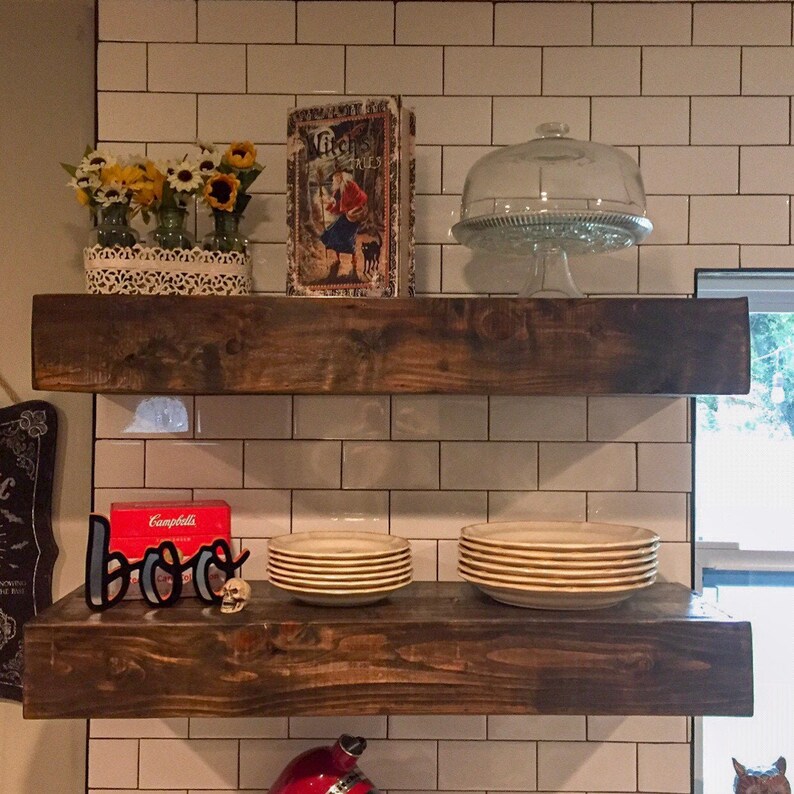 Pair of Rustic farmhouse kitchen floating shelves reclaimed Etsy