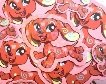 Littlest Pet Shop Dachshund Sticker: Glossy Vinyl, Y2K Sparkly Heart Dog Art (3''x2.5'')
