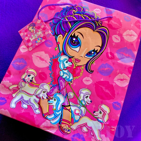 LISA FRANK GiFT BAG // Vintage Y2K Divas Glamour Girls Poodles Kiss Lips Rare Rainbow Present Wrapping 12” x 10” x 4” Clean ! ↓ Read ↓