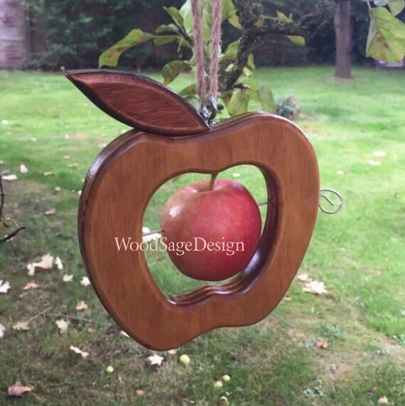 Wooden Apple Feeder Bird Feeder Outdoors Garden Gift Etsy