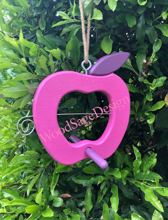 Wooden Apple Bird Feeder Purple Outdoors Garden Gift Etsy