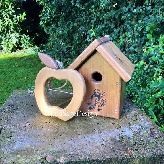 Wooden Apple Bird Feeder Wooden Bird House Gift Set Etsy