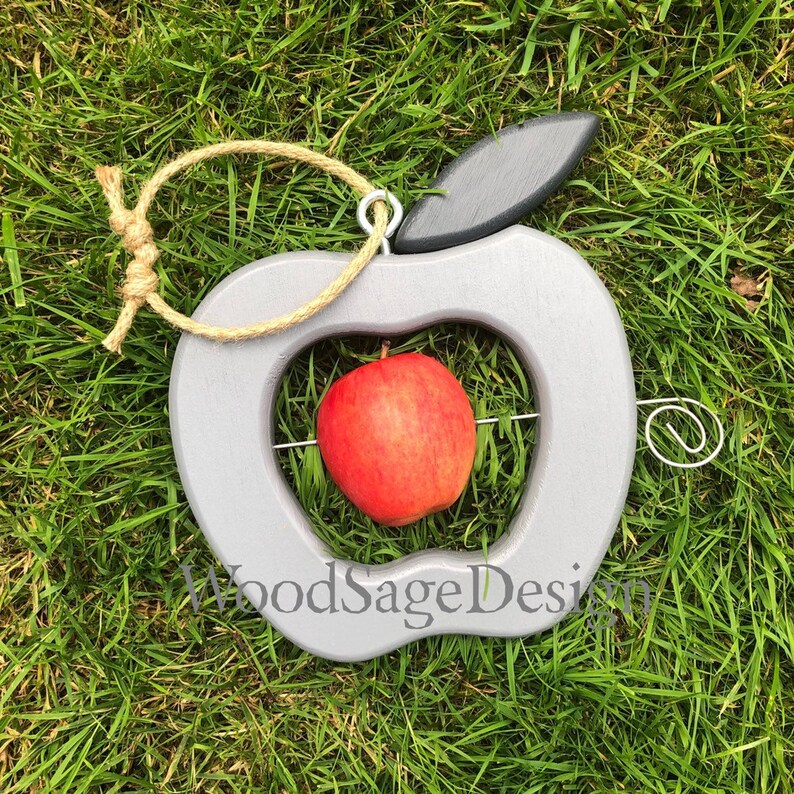 Grey Wooden Apple Bird Feeder Birdfeeder Outdoors Apple Etsy