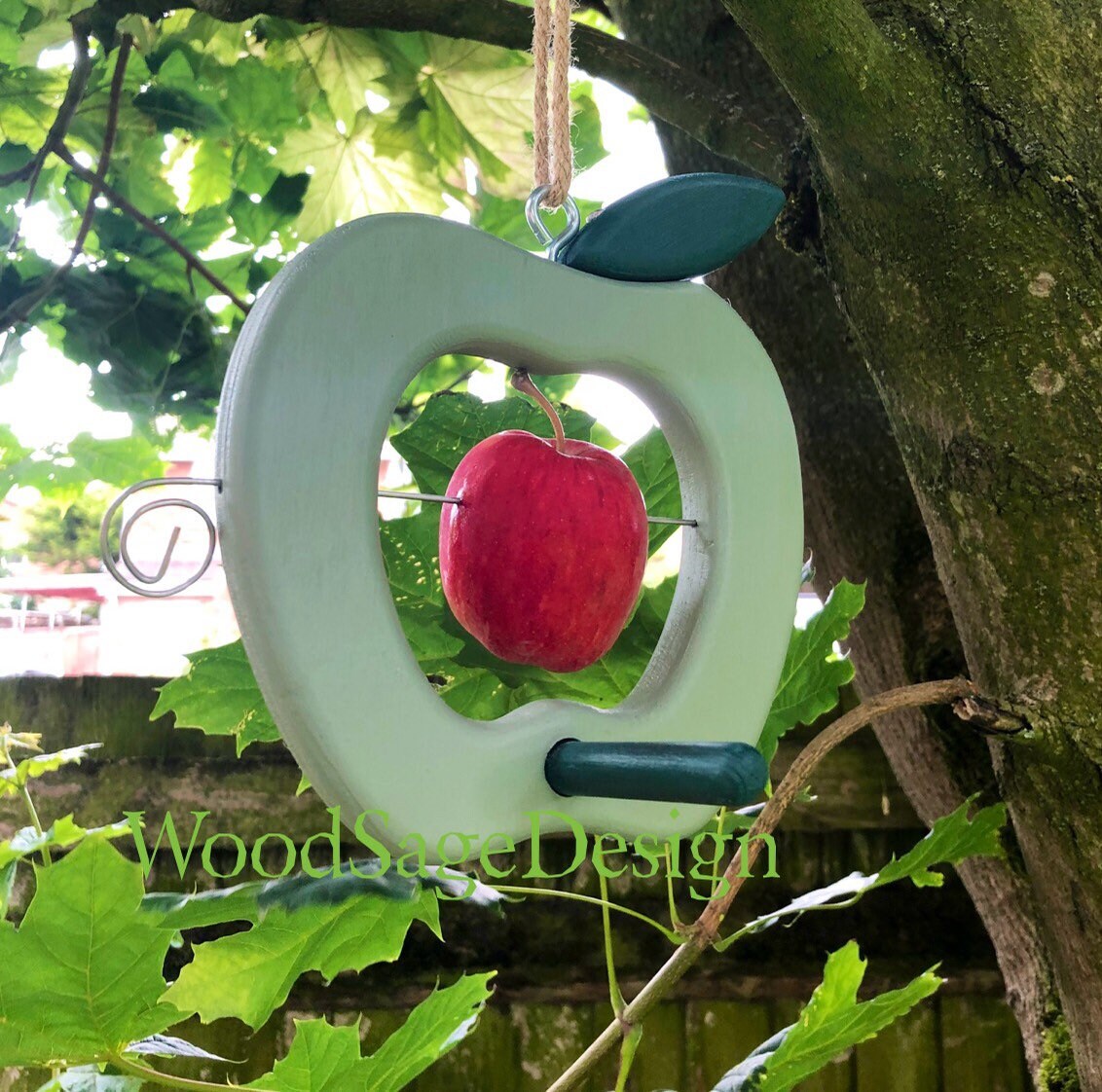 Apple Bird Feeder Outdoors Garden Wooden Seed Gift