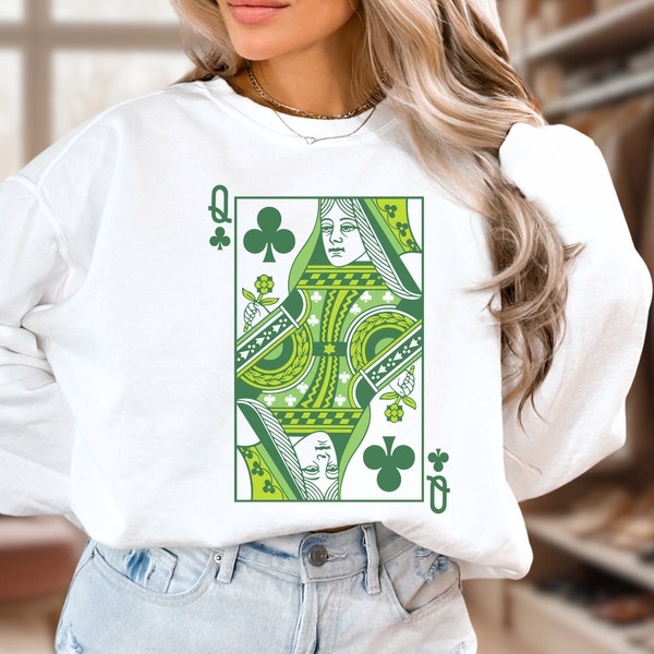 St. Patrick's Day Sweatshirt, Cute Queen of Clubs Comfort Colors SweatShirt, Green St. Pats Day Top, Irish Pub Outfit, Funny Clover Sweater