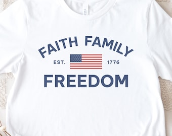 Faith Family Freedom Patriotic American Flag T-Shirt, Patriotic Shirt for Women, Patriotic Tee for Moms, Trendy Christian Patriotic Tee