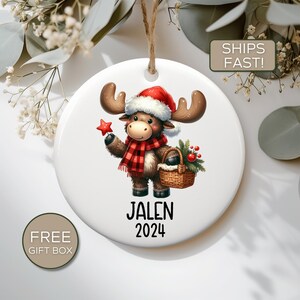 Personalized Christmas Ornament For Boy, First Christmas Ornament Boy, Custom Baby Boy Ornament, Cute Moose Ornament For Boy Custom Name