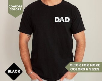May include: Black t-shirt with the word "DAD" printed in white with a small airplane graphic above the "A".