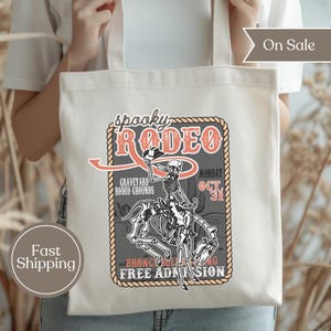 Halloween Rodeo Skeleton Cowboy Tote Bag: Spooky Western Candy Bag