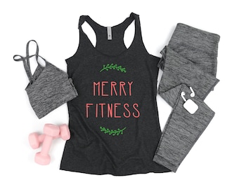 Merry Fitness / Women's Workout Tank Top / Holiday Gym Shirt / Racerback / Muscle Tank / Fitness Gift for Her / Christmas Season / Crossfit
