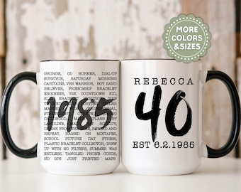 Personalized 40th Birthday Mug: 1980s Era Coffee Cup