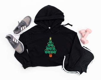 Christmas Tree Kettlebell / Women's Workout Top / Cropped Hoodie / Cute Holiday Gym Top / Fitness Gift for Her / Christmas Season Sweater