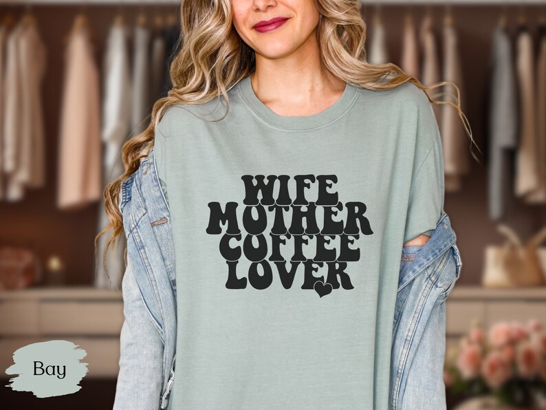 Wife Mother Coffee Lover T-Shirt, Mothers Day Comfort Colors Shirt, Coffee Lover Tee, Funny Coffee Mom Top, Gift for Mom, Gift for Her zdjęcie 5