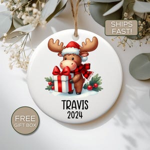 Personalized Christmas Ornament For Boy, First Christmas Ornament Boy, Custom Baby Boy Ornament Cute Moose Gift Ornament For Boy Custom Name