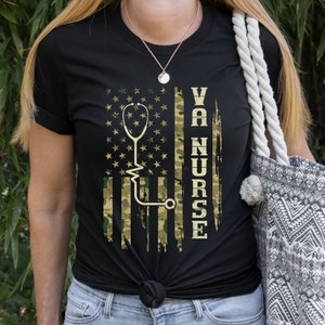 VA Nurse T Shirt / Patriotic American Flag Camouflage Military Support Nurse Shirt / VA Nurse Hoodie Sweatshirt / VA Nurse V Neck T Shirt