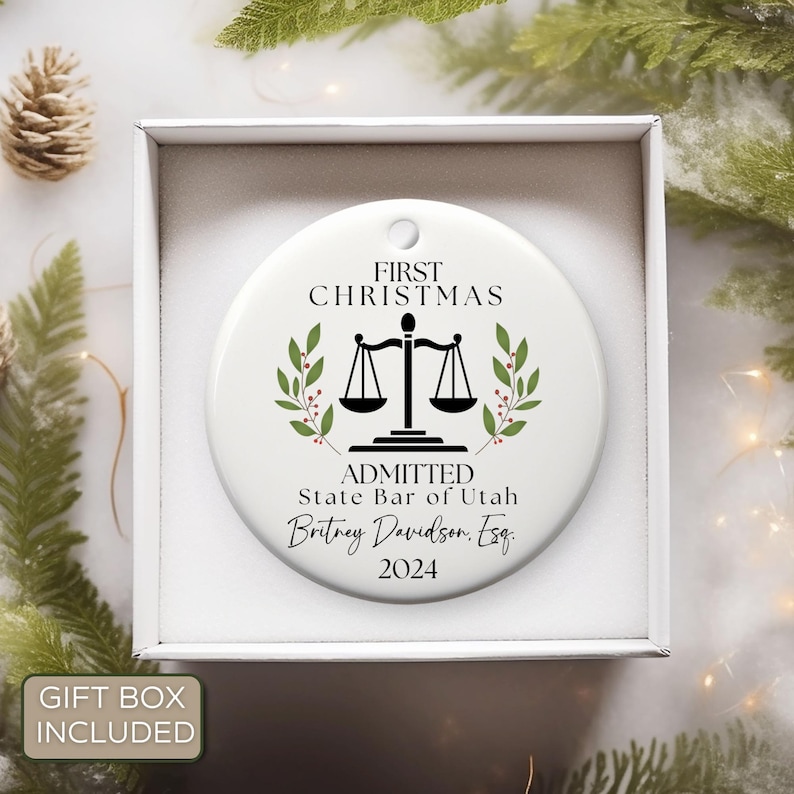 Personalized Lawyer Christmas Ornament, Bar Exam Pass Congratulations