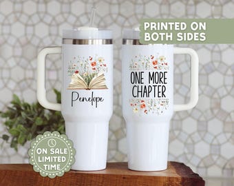 Personalized Floral Book Tumbler: 40 oz Custom Travel Mug