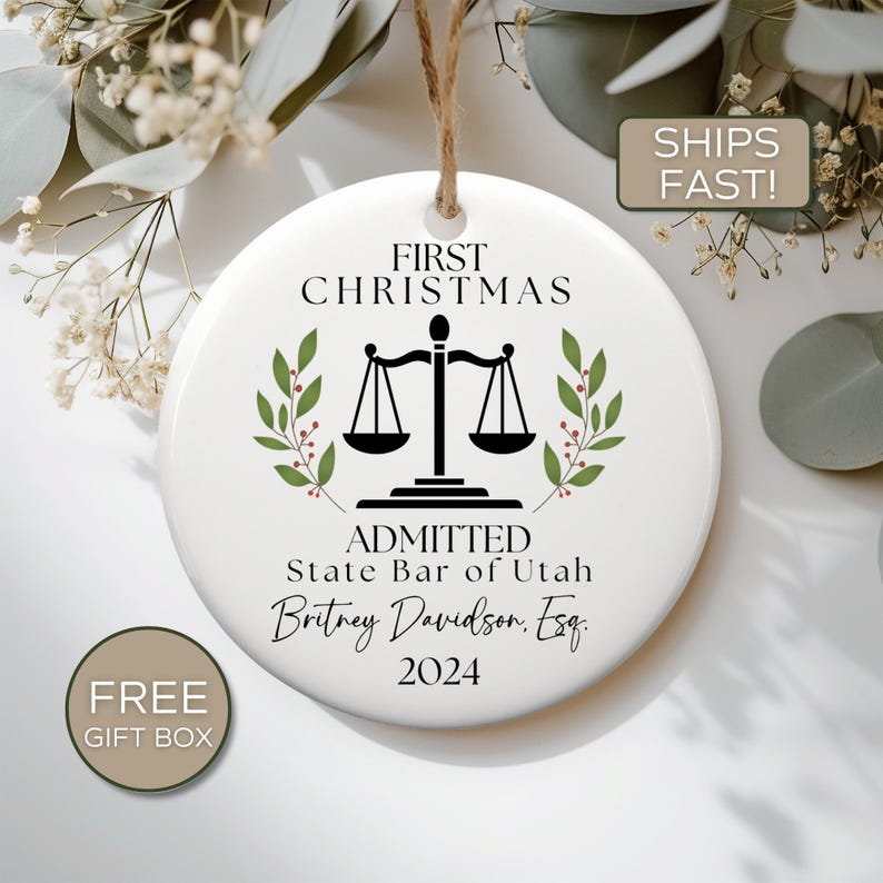 Personalized Lawyer Christmas Ornament, Bar Exam Pass Congratulations