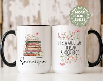 Personalized Book Lover Coffee Mug: Custom Floral Design