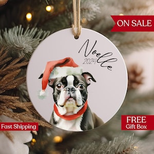 Personalized Boston Terrier Ornament, Custom Boston Terrier Dog Name Ornament, Gifts for Dog Lover, Christmas Tree Ornament for Dog Owner