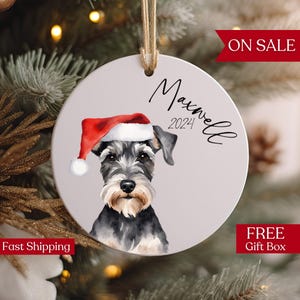 Personalized Miniature Schnauzer Ornament, Custom Miniature Schnauzer Dog Name Ornament, Gifts for Dog Lovers, Dog Christmas Tree Ornament