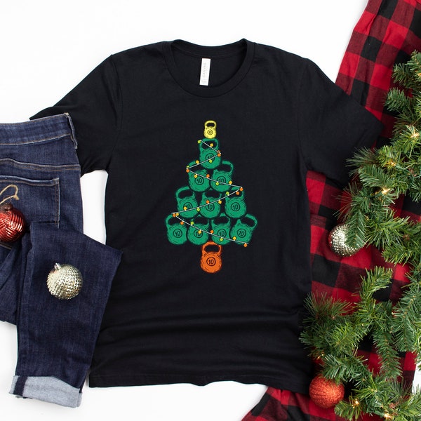 Christmas Tree Kettlebell / Women's T Shirt / Cute Holiday Gym Shirt / Fitness Gift for Her / Long Sleeve T Shirt / Christmas Season Top