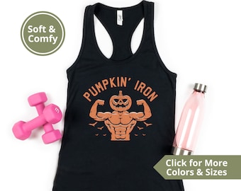 Pumpkin Iron Workout Tank Top: Funny Halloween Gym Shirt