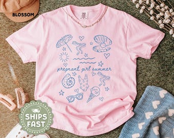 Pregnant Girl Summer T-Shirt: Baby Reveal Tee, New Mama Gift
