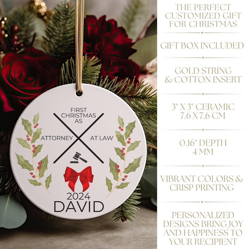 Personalized Lawyer Christmas Ornament, Bar Exam Pass Congratulations